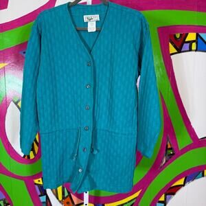 Gina Peters Sport, Teal Button-Up Women's Sweater Jacket. Size Small. Vintage